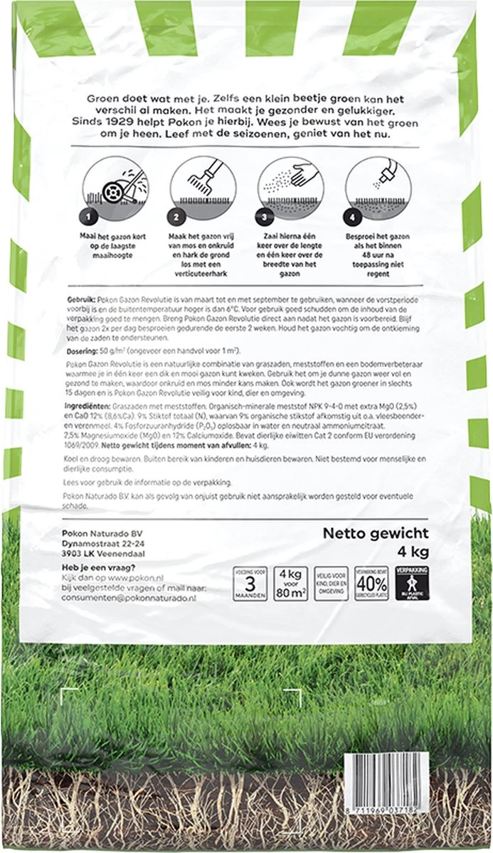 Pokon Gazon Revolutie - 4kg - Gazonmest / Graszaad / Bodemverbeteraar - Geschikt Voor 80m² - Binnen 15 Dagen Resultaat 7 Pokon Gazon Revolutie - 4kg - Gazonmest / Graszaad / Bodemverbeteraar - Geschikt Voor 80m² - Binnen 15 Dagen Resultaat - Afbeelding 5