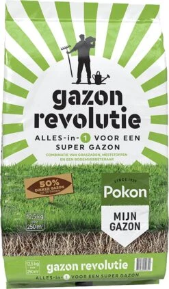 Pokon Gazon Revolutie - 12,5kg - Gazonmest / Graszaad / Bodemverbeteraar - Geschikt Voor 250m² - Binnen 15 Dagen Resultaat -Buitentuinwinkel 702x1200