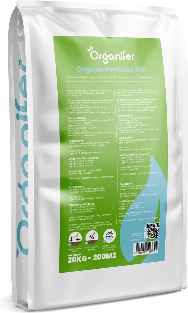 Koemestkorrels 3in1 (20Kg Voor 200m2) Allround Organische Meststof - Direct Opneembare Voeding - Langdurige Werking > 120 Dagen - Geurloos - Verbeterd Bodem - Lavameel Toevoeging - Versterkt Gras En Planten - Organifer 3 Koemestkorrels 3in1 (20Kg Voor 200m2) Allround Organische Meststof - Direct Opneembare Voeding - Langdurige Werking > 120 Dagen - Geurloos - Verbeterd Bodem - Lavameel Toevoeging - Versterkt Gras En Planten - Organifer