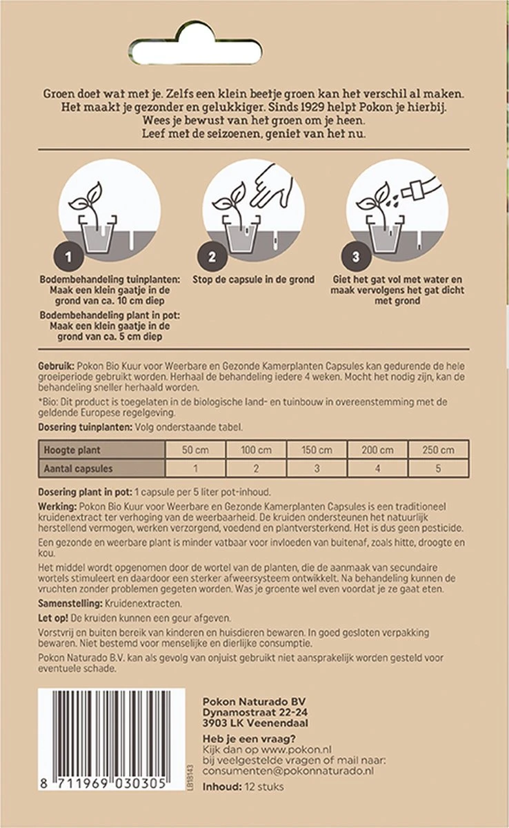 Pokon Bio Kuur Voor Weerbare En Gezonde Kamerplanten - Capsules - 12 Stuks - Geschikt Voor Alle Kamer-, Buitenplanten En Moestuin 5 Pokon Bio Kuur Voor Weerbare En Gezonde Kamerplanten - Capsules - 12 Stuks - Geschikt Voor Alle Kamer-, Buitenplanten En Moestuin - Afbeelding 3