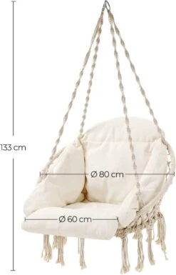 Hangstoel, Hangschommel, Hangstoel Met Een Dik Kussen, Tot 120 Kg Belastbaar, Voor Tuin, Balkon, Woonkamer, Terras, Scandinavische Stijl, Modern, Beige HMDC042M01 -Buitentuinwinkel 770x1200 6
