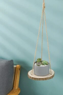 Set Van 2 Boomstam Rond Wandrek Plantenhangers - Boho Jute Houten Plantenrek - Hangpot Voor Binnen/Buiten - Hangende Bloempot Plank - Hangplant Houder - Bohemian Macrame Stijl Wandhanger - Hangplank Plant Hanger - Planthanger - Ø Rond 25-20cm -Buitentuinwinkel 800x1200 96