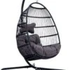 Merkloos Hangstoel Norway - Zwart Wicker & Touw Luxe Egg Hangstoel Met Dikke Antraciete Kussens Met Frame - Inklapbare Basket -Buitentuinwinkel 810x1200 5