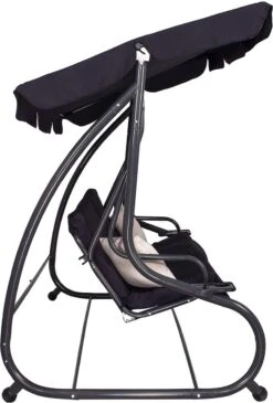 Springos Schommelbank | Linda-Schommel | 3-zits | Waterafstotend | Inclusief 2 Kussens | Verstelbare Luifel | 162 X 200 X 120 Cm | Zwart -Buitentuinwinkel 813x1200 8