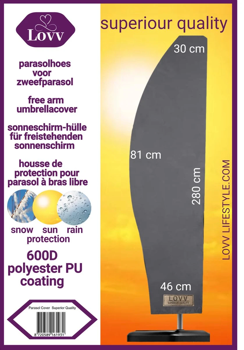 Parasolhoes Voor Zweefparasol–Waterdicht-met Rits En Stok-Superieure Kwaliteit-280cm X 81cm 4 Parasolhoes Voor Zweefparasol–Waterdicht-met Rits En Stok-Superieure Kwaliteit-280cm X 81cm - Afbeelding 2