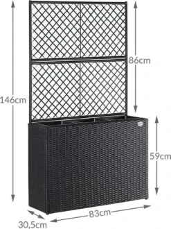 Casaria Polyrattan Plantenbak - Met Klimoprek - 3 Bakken Zwart -Buitentuinwinkel 898x1200