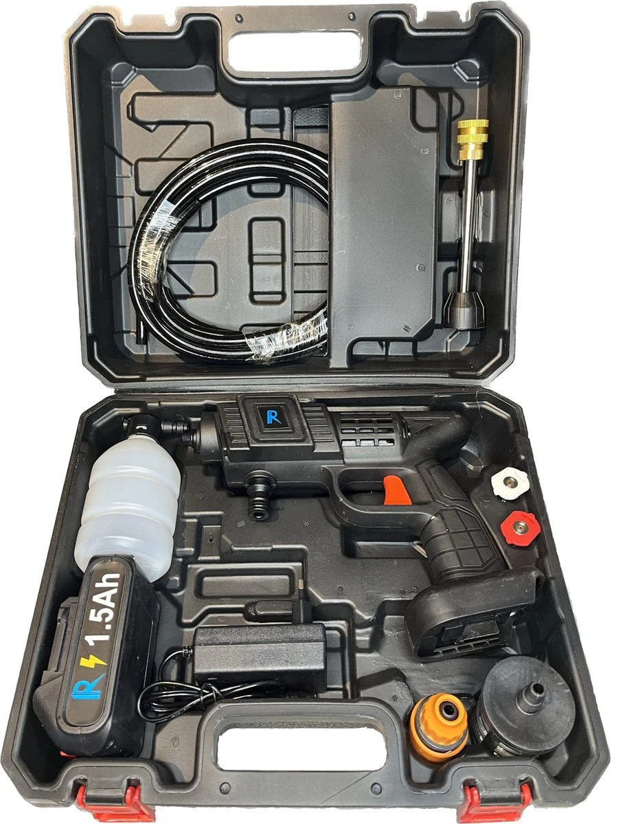 Hogedrukreinger Op Accu - Inclusief Opbergkoffer - Foam Gun - Foam Sprayer - Schuimpistool - Schuimsproeier - Hogedruk Pistool - Inclusief Accesoires 5 Hogedrukreinger Op Accu - Inclusief Opbergkoffer - Foam Gun - Foam Sprayer - Schuimpistool - Schuimsproeier - Hogedruk Pistool - Inclusief Accesoires - Afbeelding 3