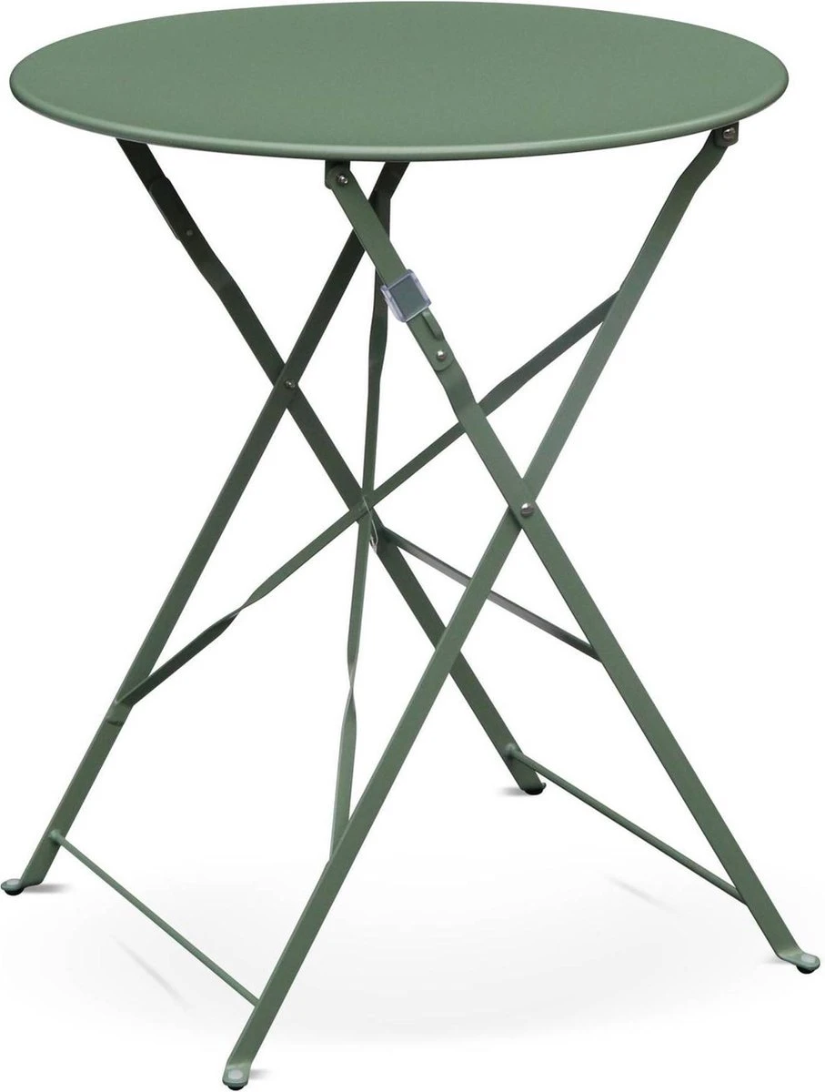 EMILIA Bistroset - 2 Inklapbare Stoelen En Een Ronde Tafel Van Gepoedercoat Staal Met Matte Afwerking – Groengrijs 4 EMILIA Bistroset - 2 Inklapbare Stoelen En Een Ronde Tafel Van Gepoedercoat Staal Met Matte Afwerking – Groengrijs - Afbeelding 2