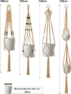 4 Stuks Luxe Jute Plantenhangers - Boho Handgeweven Katoen Hangpot Voor Binnen/Buiten - Hangende Bloempot Met Kralen - Macramé Touw/Koord Hangplant Houder - Bohemian Wandhanger Decoratie - Plant Hanger - Verticale Tuin Bloempothouder Planthanger -Buitentuinwinkel 913x1200 2