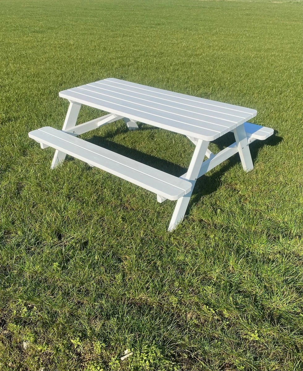 Goedkopepicknicktafels.nl | Witte XL Picknicktafel | Tuintafel 6 Persoons | Wit Gespoten Gedroogd Grenen Hout! 6 Goedkopepicknicktafels.nl | Witte XL Picknicktafel | Tuintafel 6 Persoons | Wit Gespoten Gedroogd Grenen Hout! - Afbeelding 4